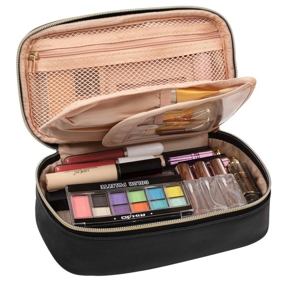 Women Girls Makeup Brush Organizer Cosmetics Bags with Compartment Black - Picture 1 of 9